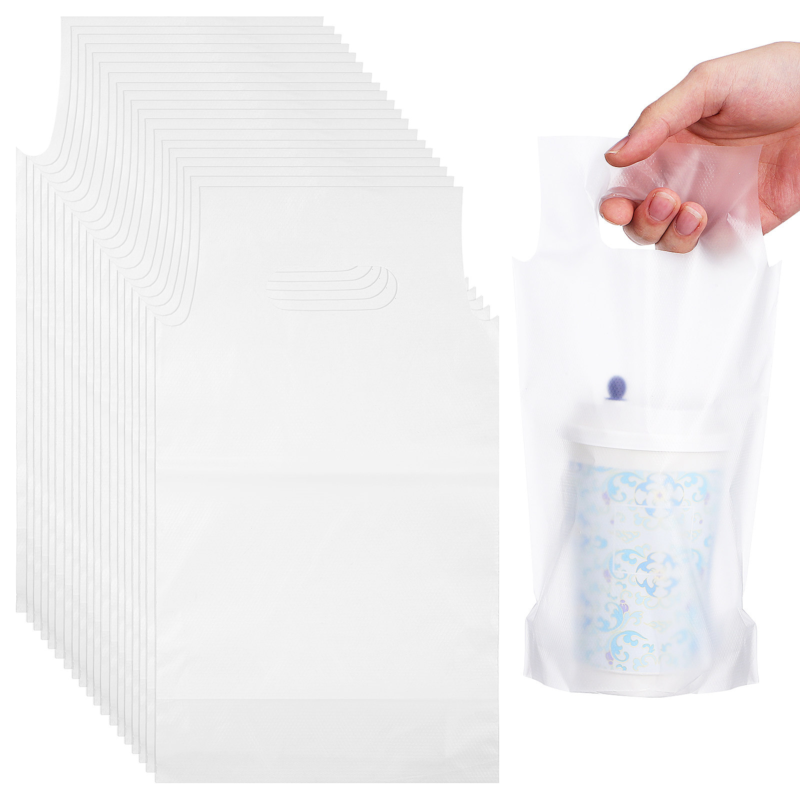Coffee Tea Cups - 500Pcs Beverage Bags Handle Transparent Takeout