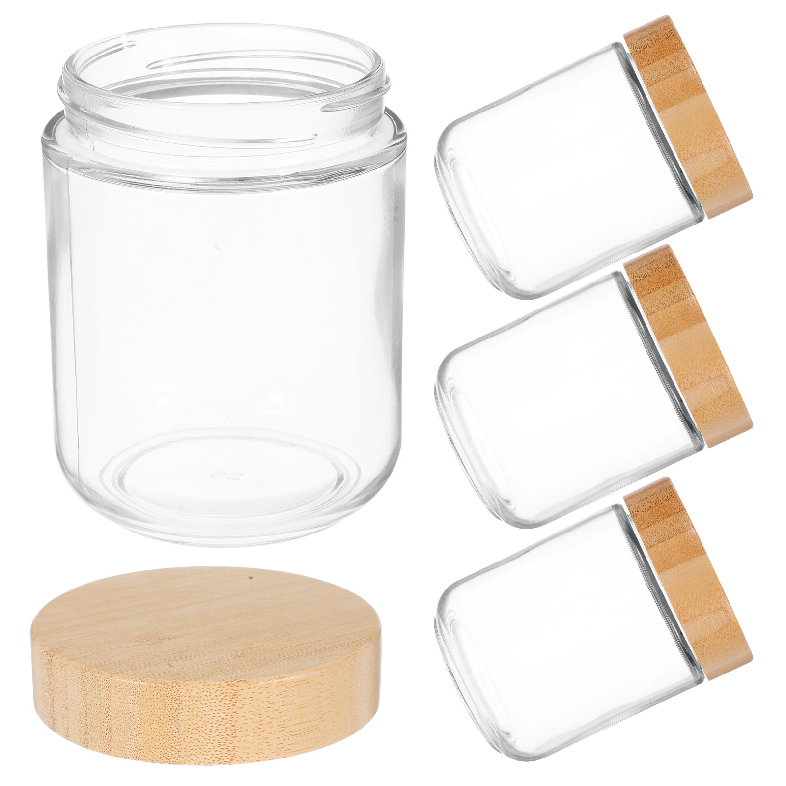 Coffee Tea Sugar Canisters - 4Pcs Sturdy Glass Canisters with Bamboo