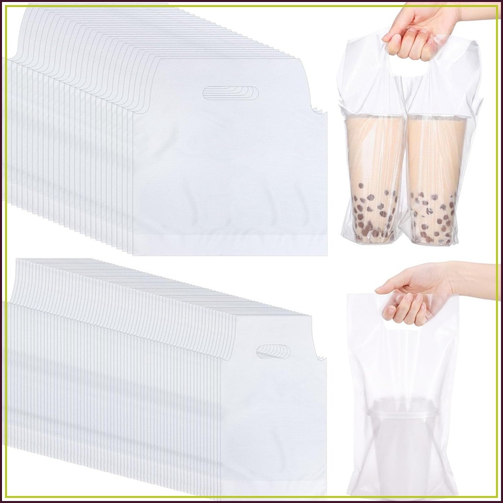Coffee Tea Images - 200 Clear Plastic Cup Carrier Bags